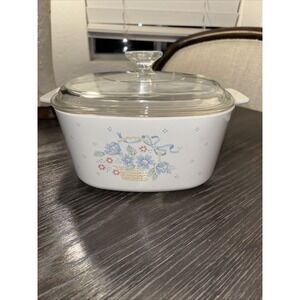 CorningWare A-5-B 5 Qt Country Cornflower Casserole Dish / Pyrex A-9-C Lid‎ Vntg